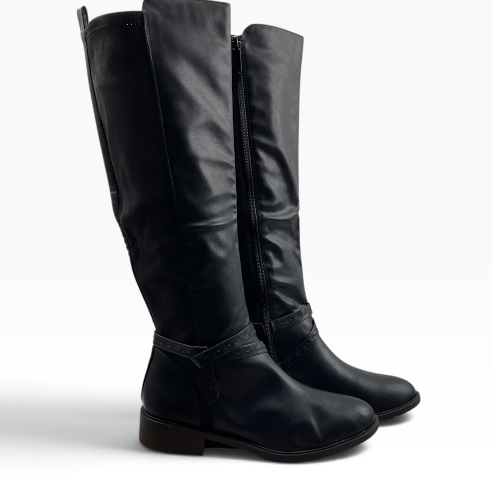 Style&co Womens Black Knee High Riding Boots Round Toe Side Zip Size 10M F42199